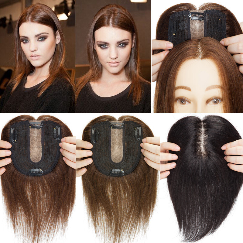 Natural Clip In 100% Human Hair Topper Hairpiece Toupee Wigs For Loss Hair Thick