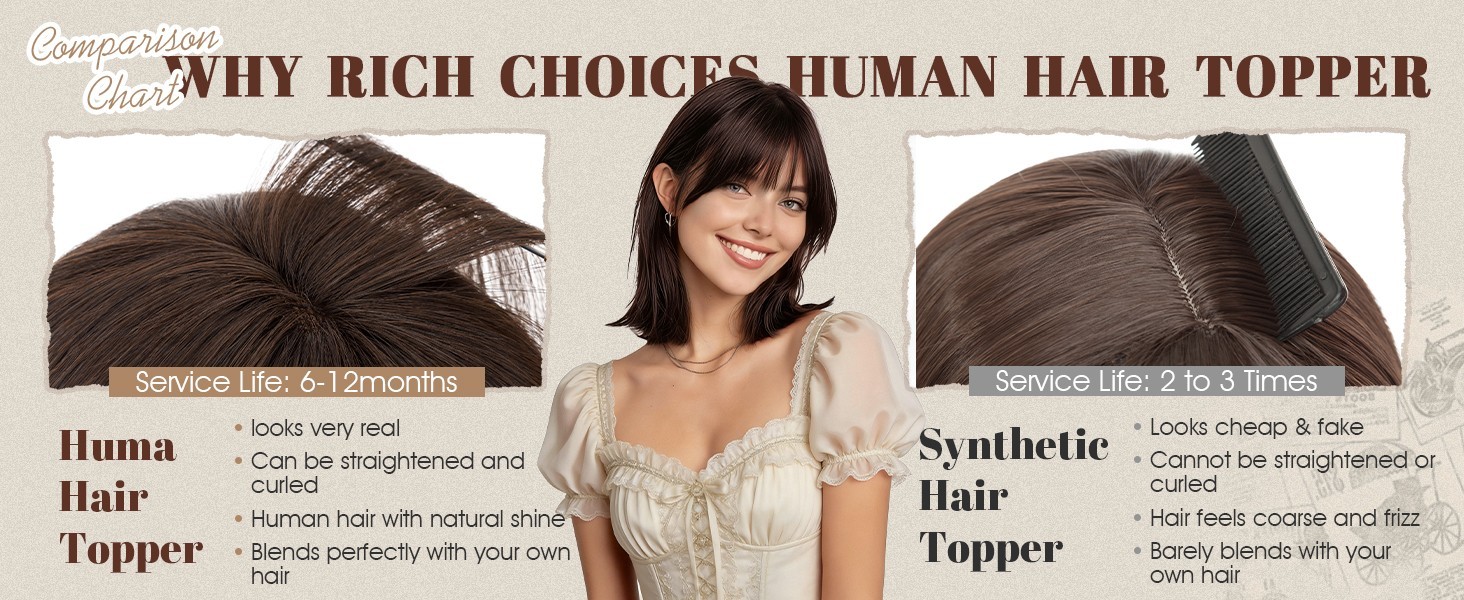 Hair Topper 100% Remy Human Hair, #4 Medium Brown, 10″ w/ Air Bangs FREE SHIP!
