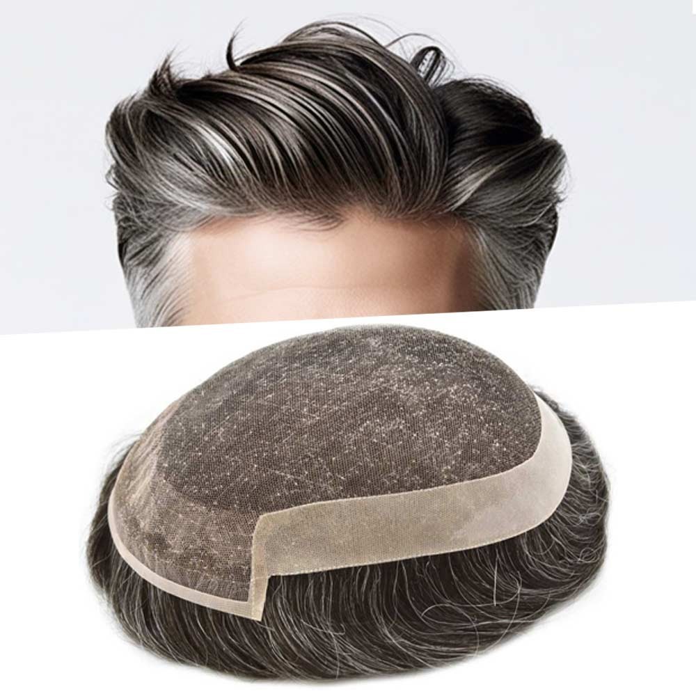 French Lace Front Mens Toupee Poly Skin Hairpieces Human Hair Replacement System