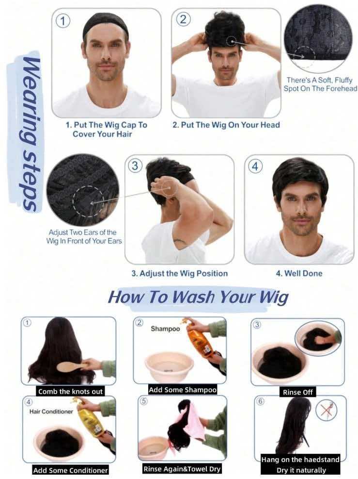 Men’s 12in Brown Wavy Short Wig Full Cosplay Heat Resistant Synthetic Party