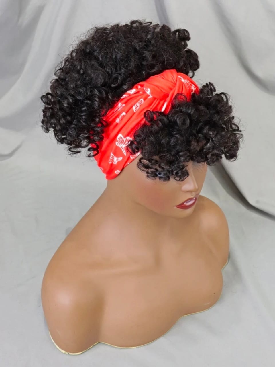 Women’s 6-Inch Short Pink Kinky Coil Headband Wig, Adjustable Band, Soft Curly