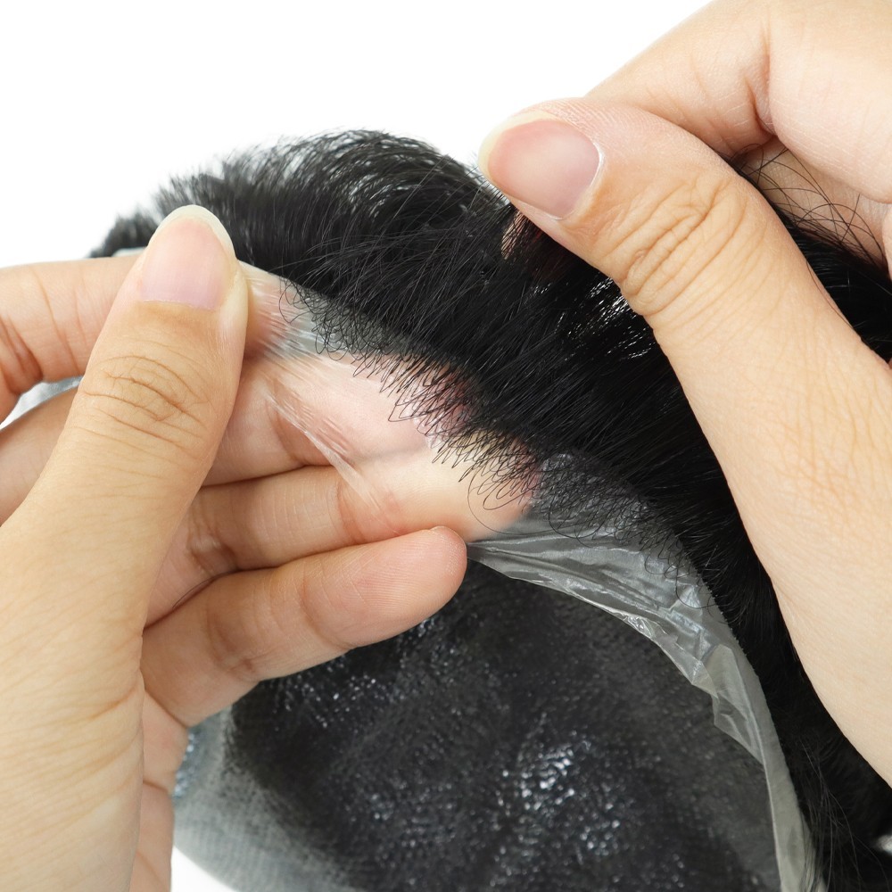 Toupee for Mens Human Hair Replacement System 0.02mm Ultra Thin Skin Hairpieces