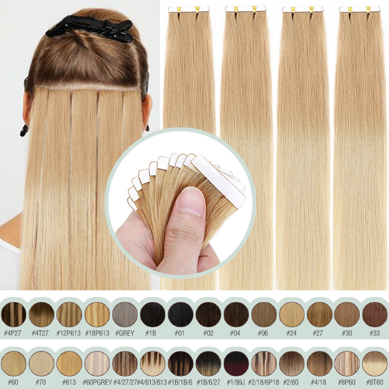 Invisible Tape in Remy Human Hair Extensions Skin Weft Balayage Indian 10pcs
