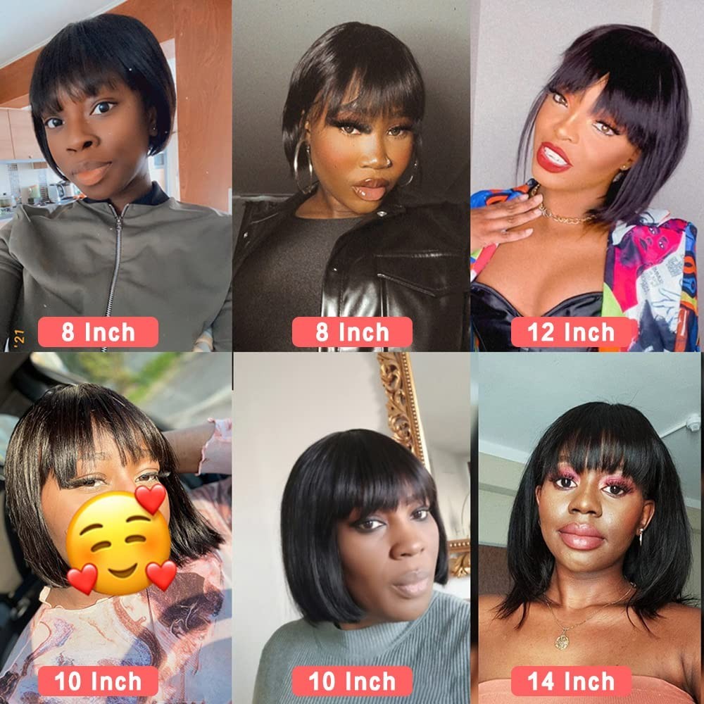 Straight Bob Wig Short Bob Wigs Human Hair Wig With Bangs None Lace Front Wigs