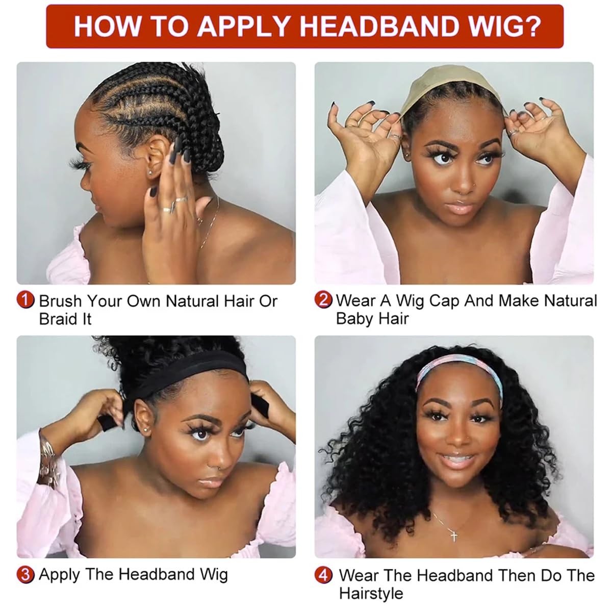 Water Wave Headband Human Hair 150% Density Afro Wigs for Black Natural Curls