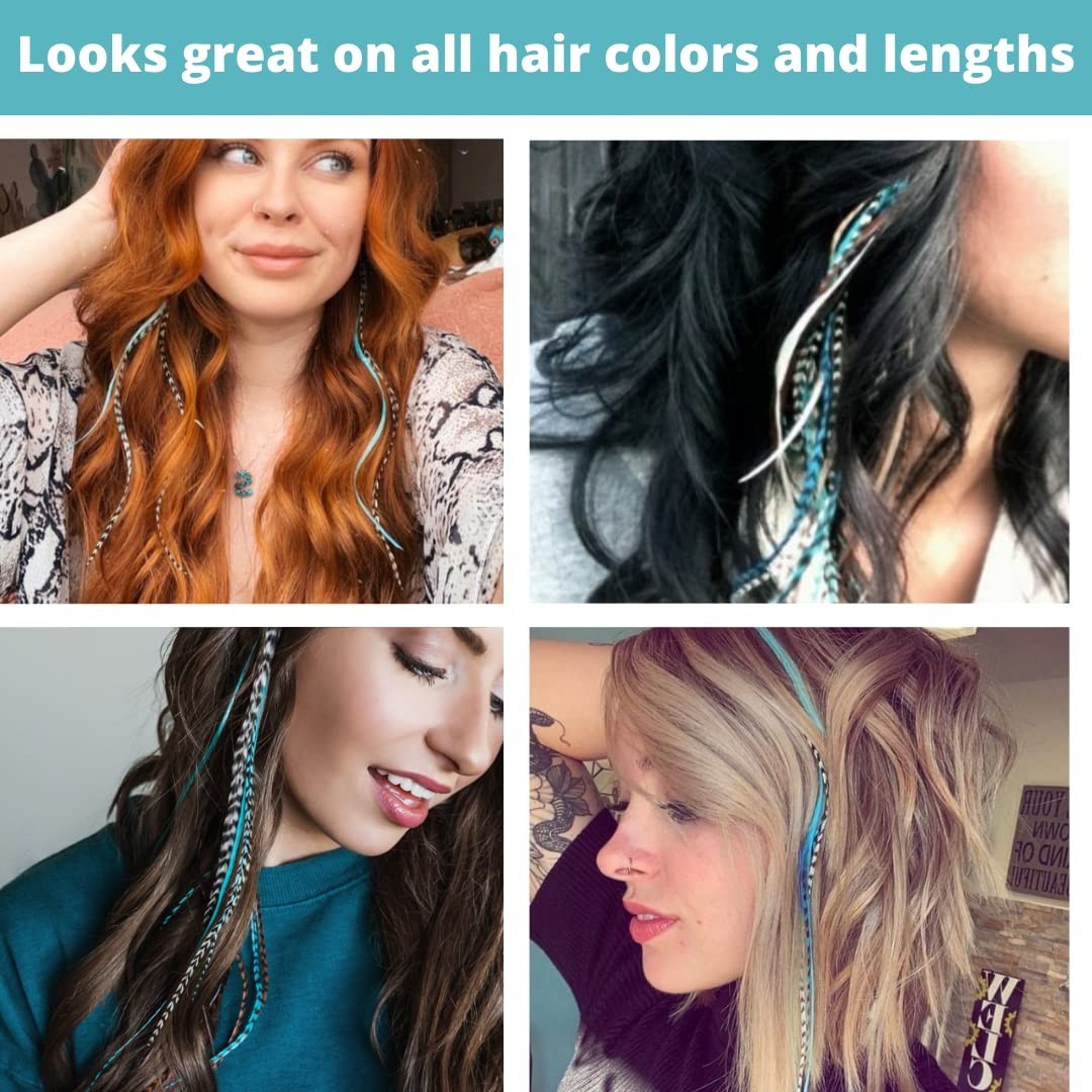DIY Hair Feathers Extensions Kit – Turquoise & Brown