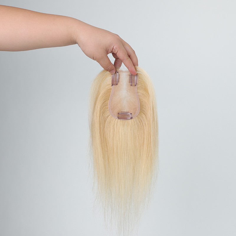 100% Human Hair Gold Blonde Breathable Hair Piece Replacement Head Top Toupee