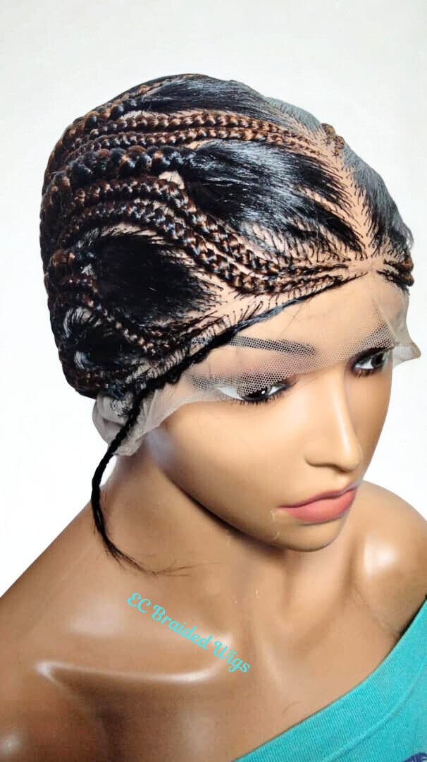 Bun Braided Wig. Natural Brush Cornrow Braids. Full Lace with Baby Hair.