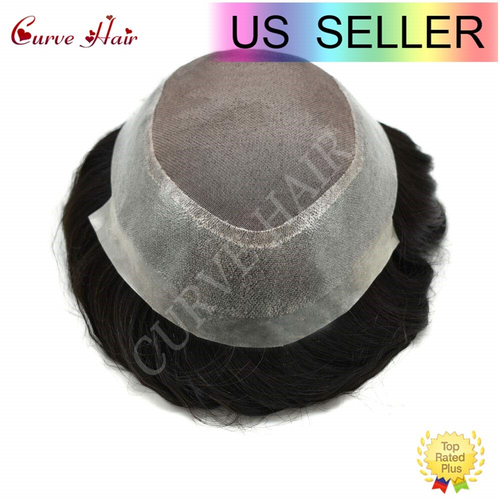 Durable Fine Mono Lace Mens Toupee Human Hair Piece Thin Skin PU Wig Hair System