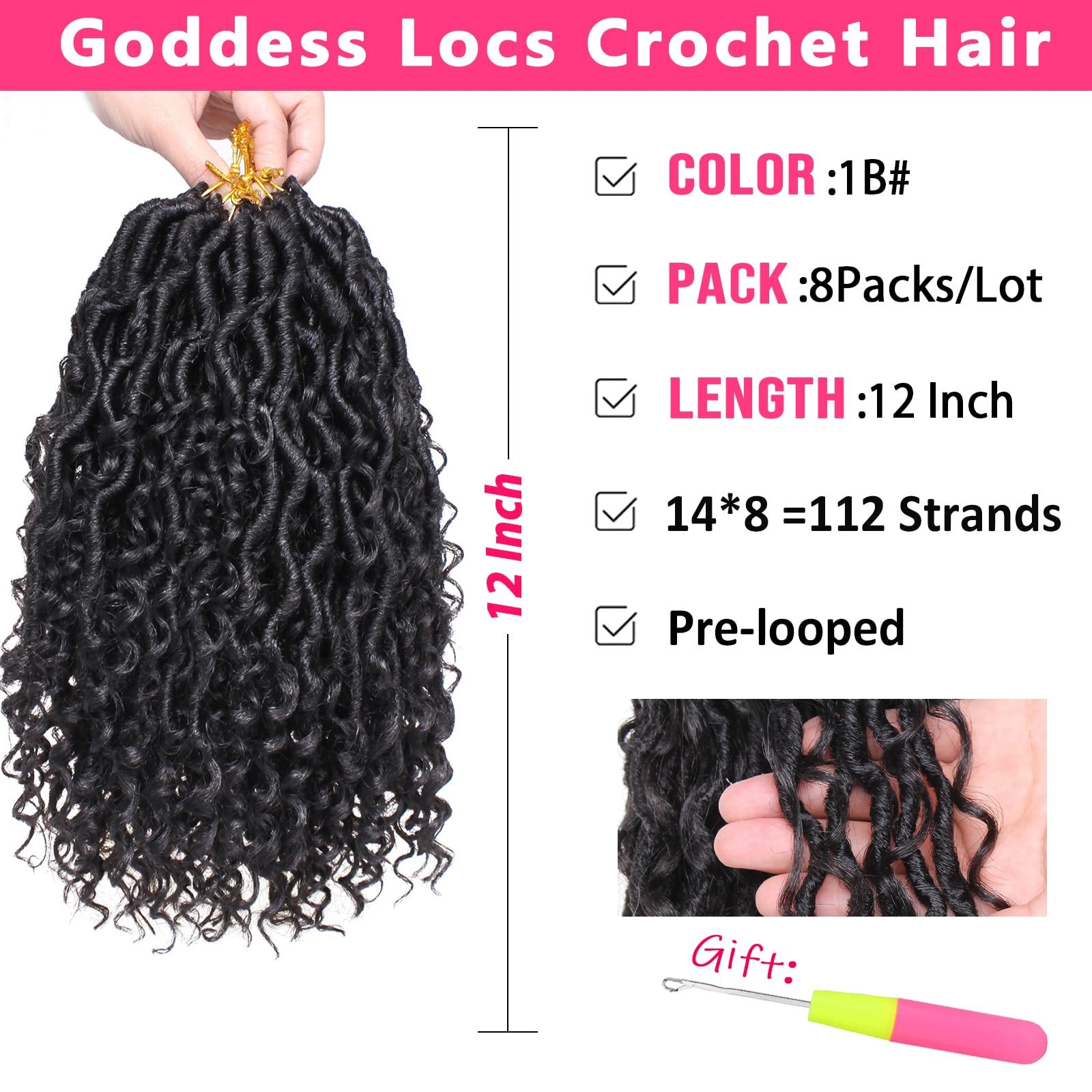 Ruiyok 8 Packs Goddess Locs Crochet Hair 10 Inch Short Faux Locs Crochet Hair