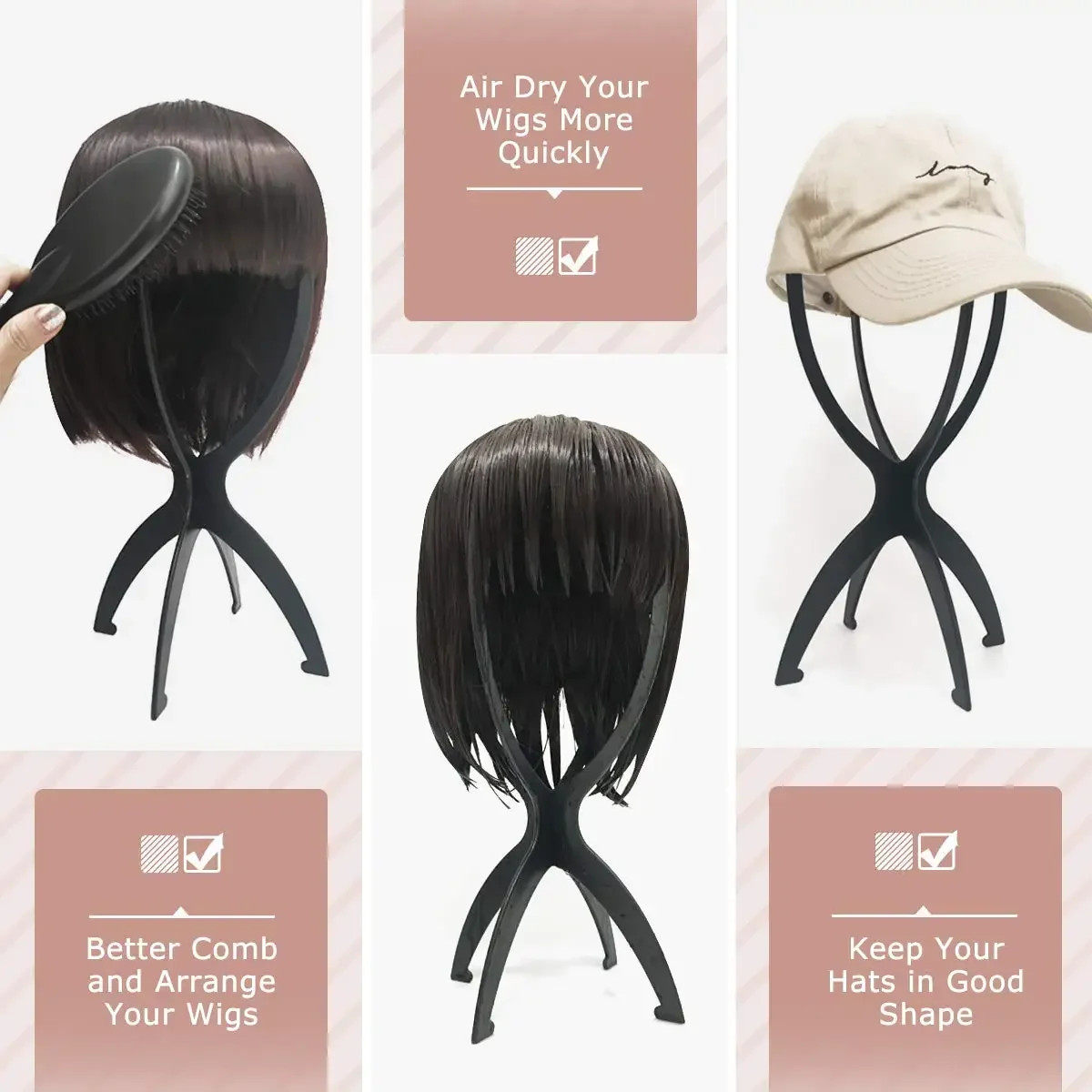 Durable Portable Plastic Wig Stand Easy Assembly Wig Cap Holder for Home Salon
