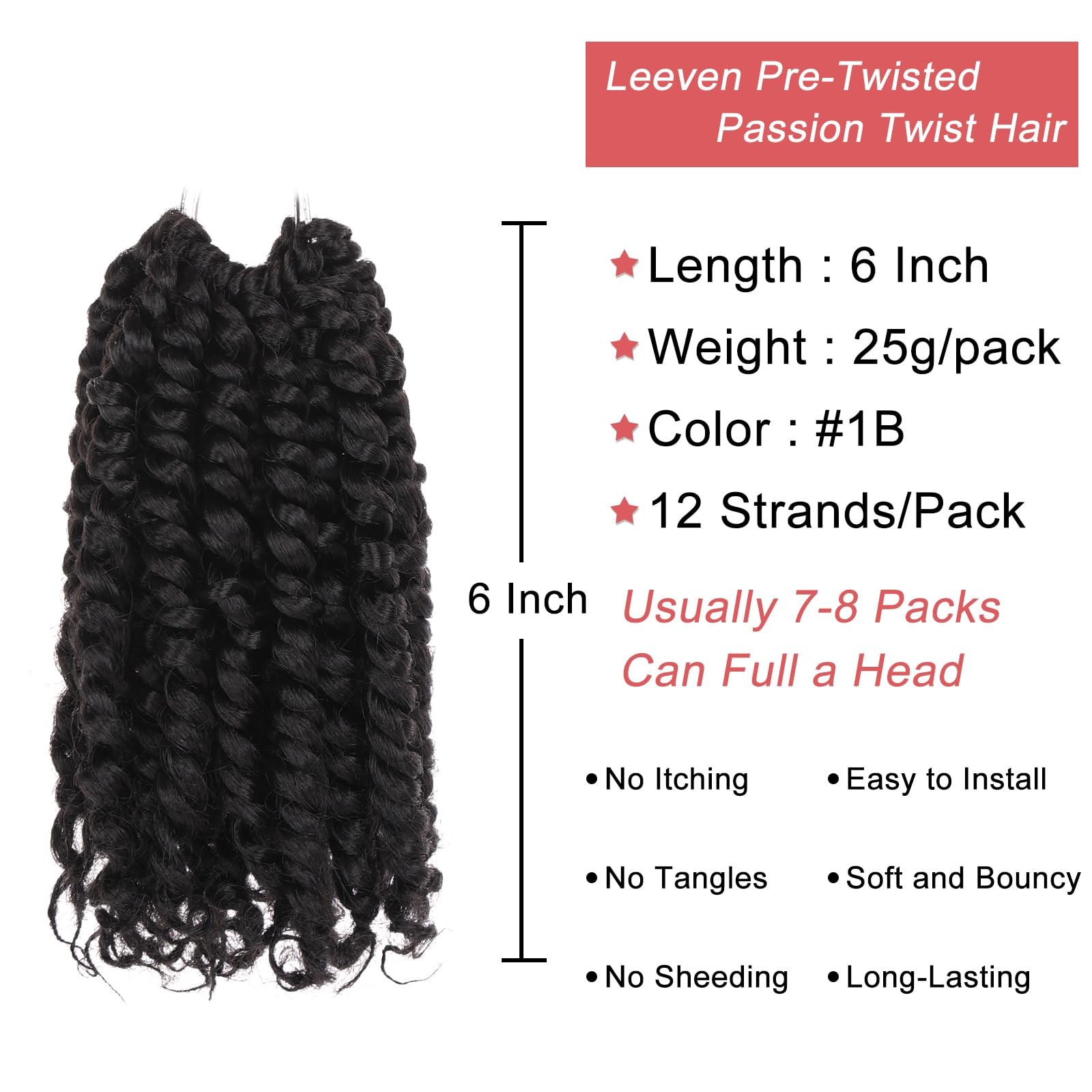 6 Inch Pre Twisted Passion Twist Hair 8 Packs Natural Black Short Crochet Bom…