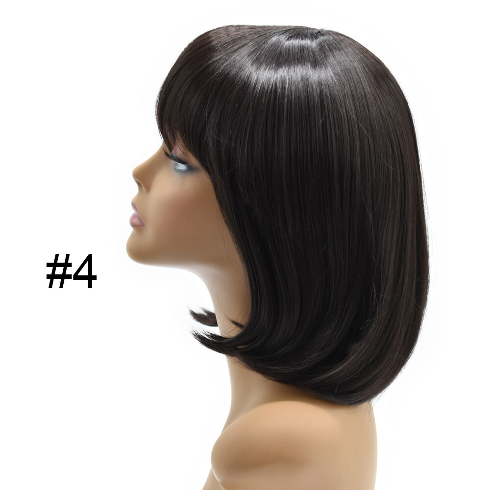 Women Bob Wig with Bangs Natural Look Premium Synthetic Short Dark Brown Hair US