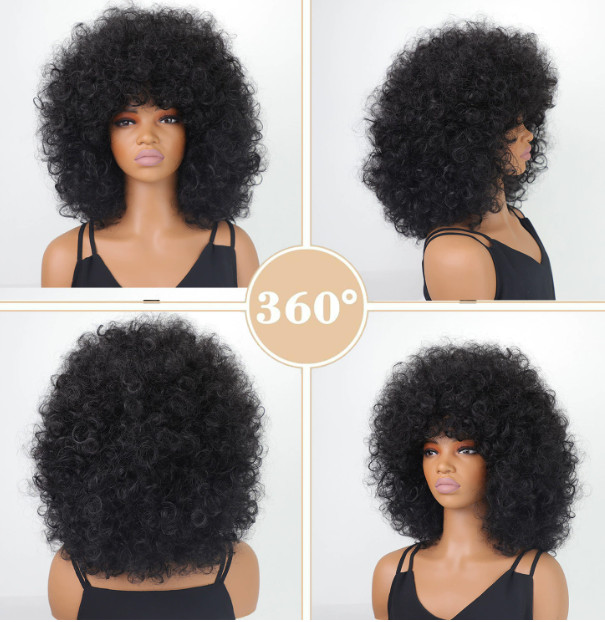 Afro Fluffy Curly Wavy Black Color Synthetic Hair Wig Women Soft Natural Party