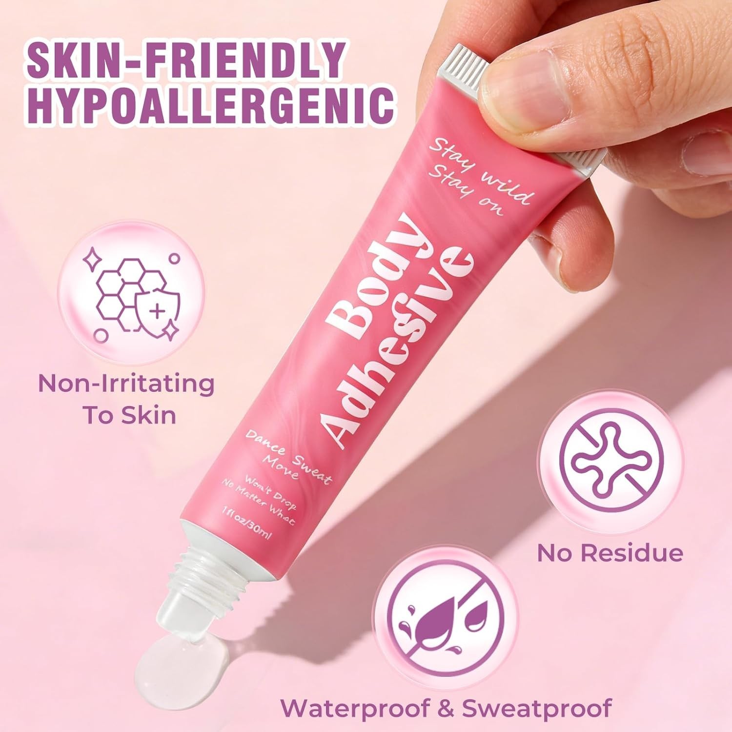 Body Adhesive Glue for Clothes & Skin, Body Glue, Sweat Resistant, Water Wash…