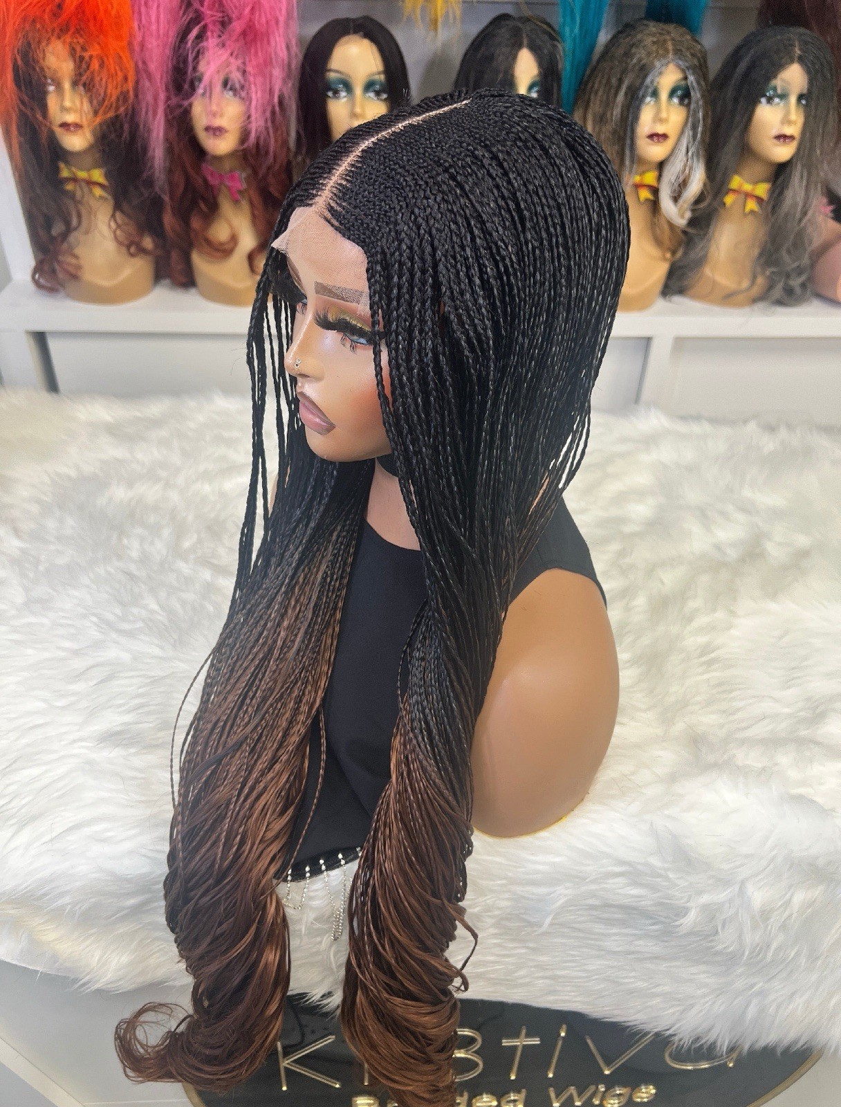 Fulani Braids Long Curly Ombre Silky Wig for Women