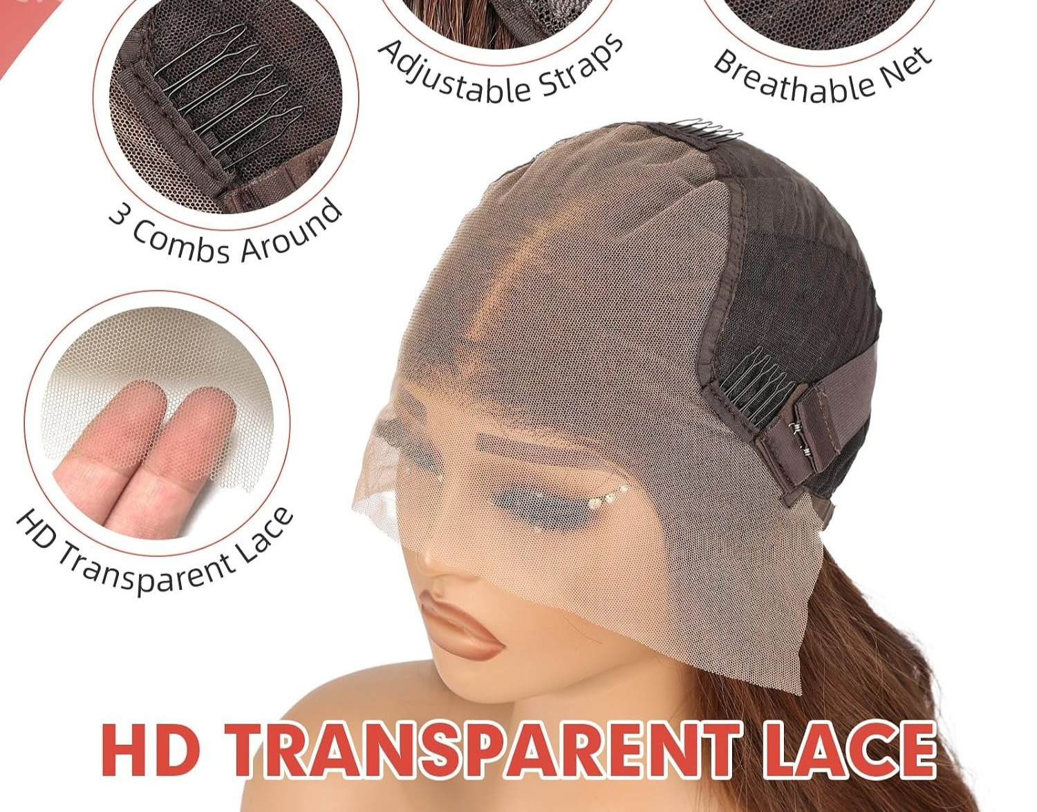 HD Light Brown Lace Front Human Hair Blend Straight Wigs