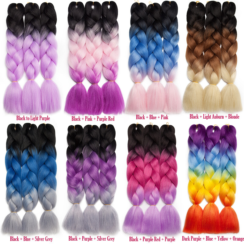 Ombre Highlight Jumbo Braiding Hair Extensions Weaving Hair Multi-color 24″ PINK