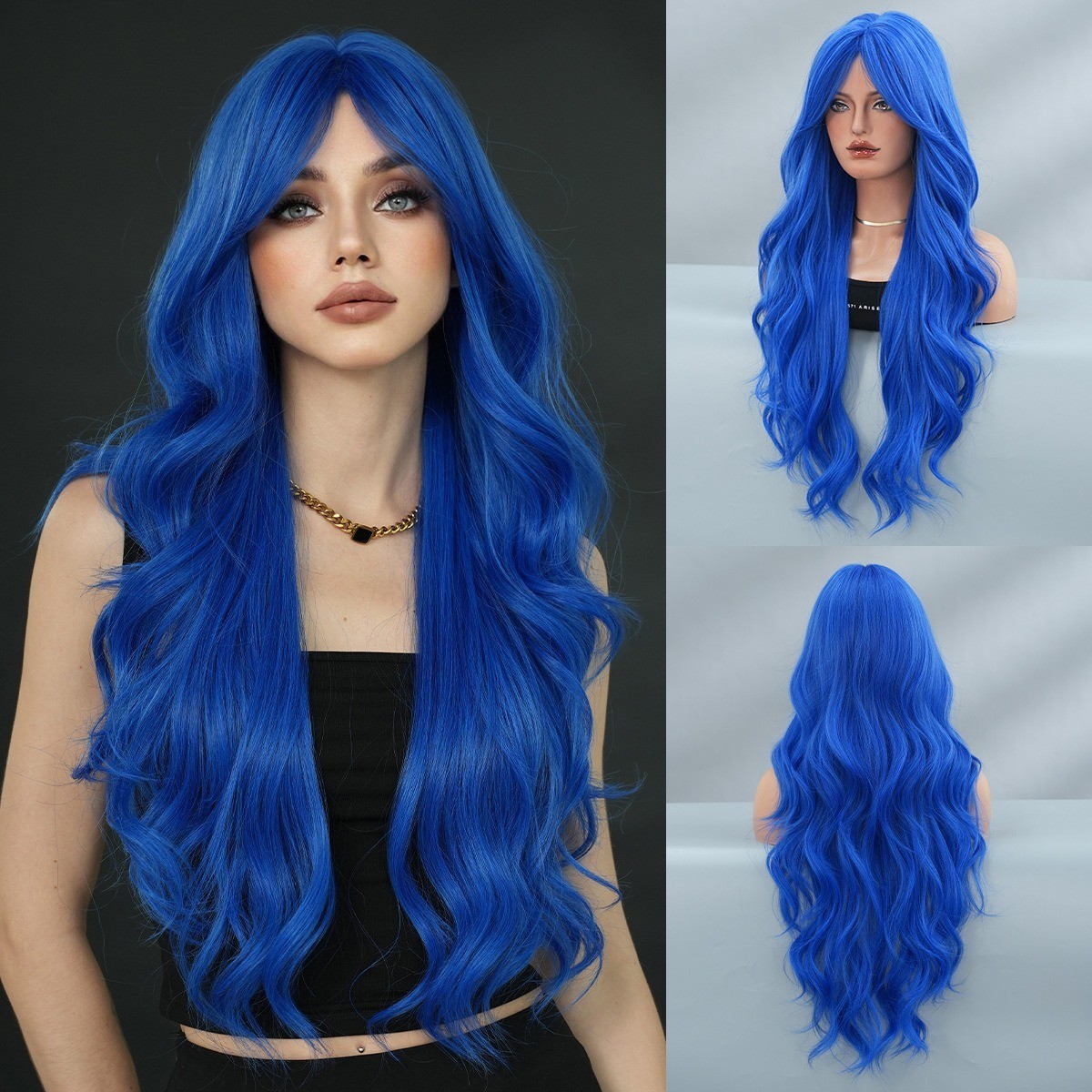 Purple wig woman with long curly hair fluffy deep purple wig full head cover