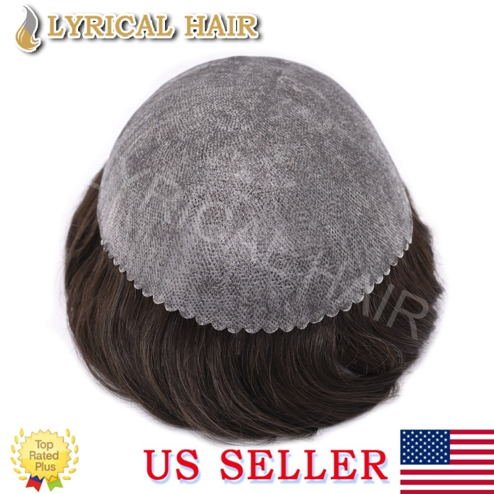 Mens Toupee Full PU Durable Thin Skin Real Human Hair Natural Men’s Hair System