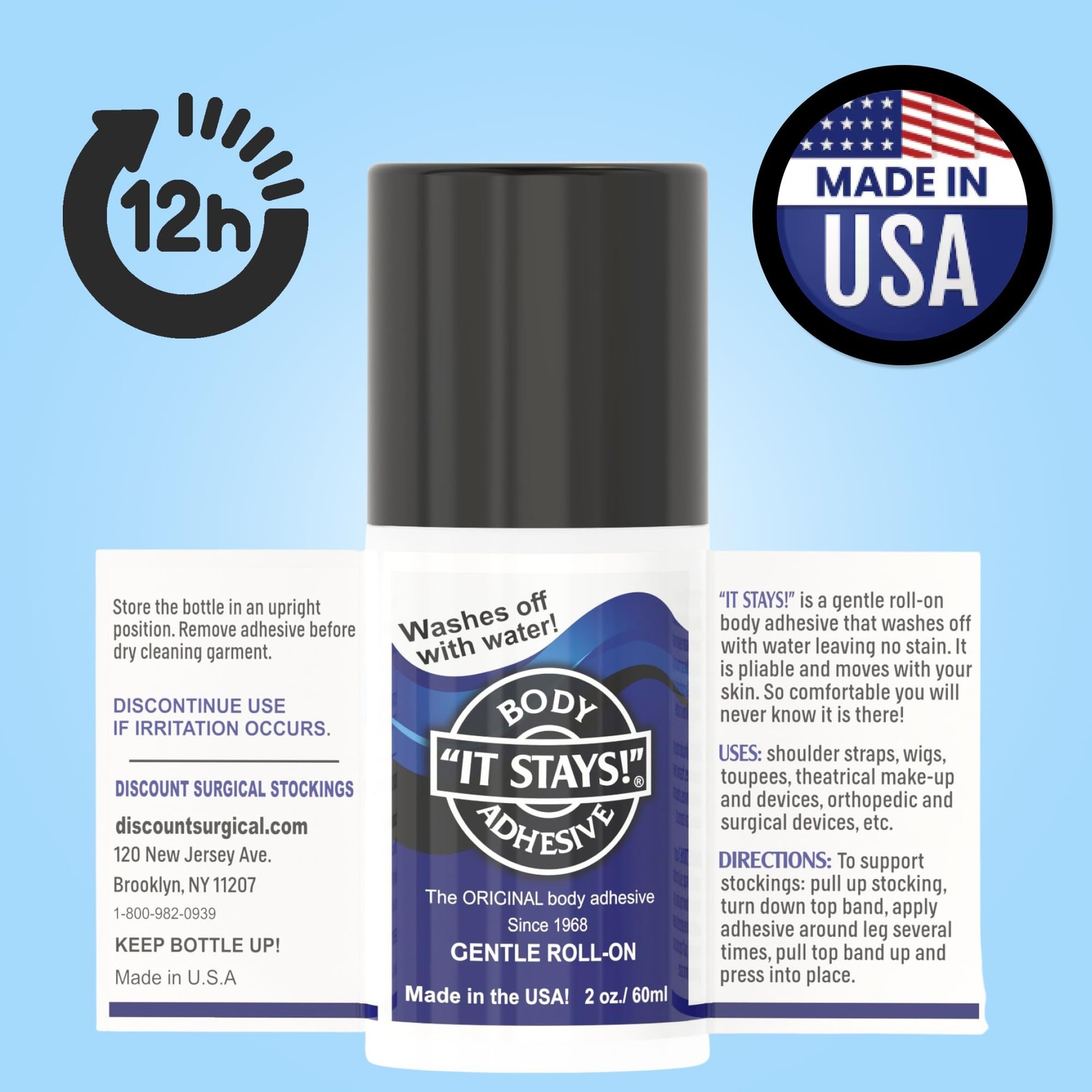 ABSOLUTE SUPPORT It Stays! Roll-On 2 Ounce (Pack of 3), Clear/Transparent