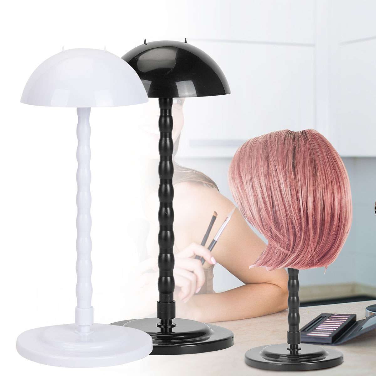 14″ Wig Stand Plastic Hat Display Wig Head Holders Mannequin Head Stand Portable