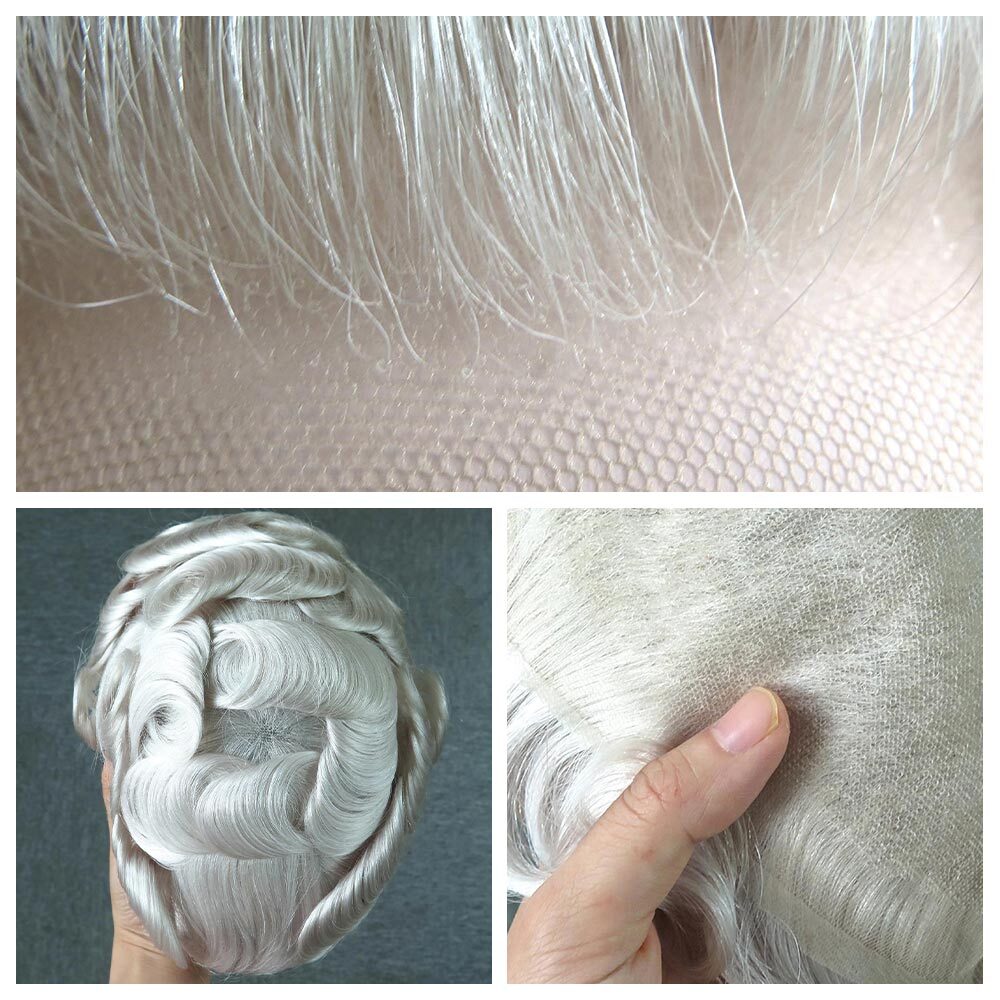Men Hair pieces All Lace Toupee For Men Human Hair Replecement System White 60RY