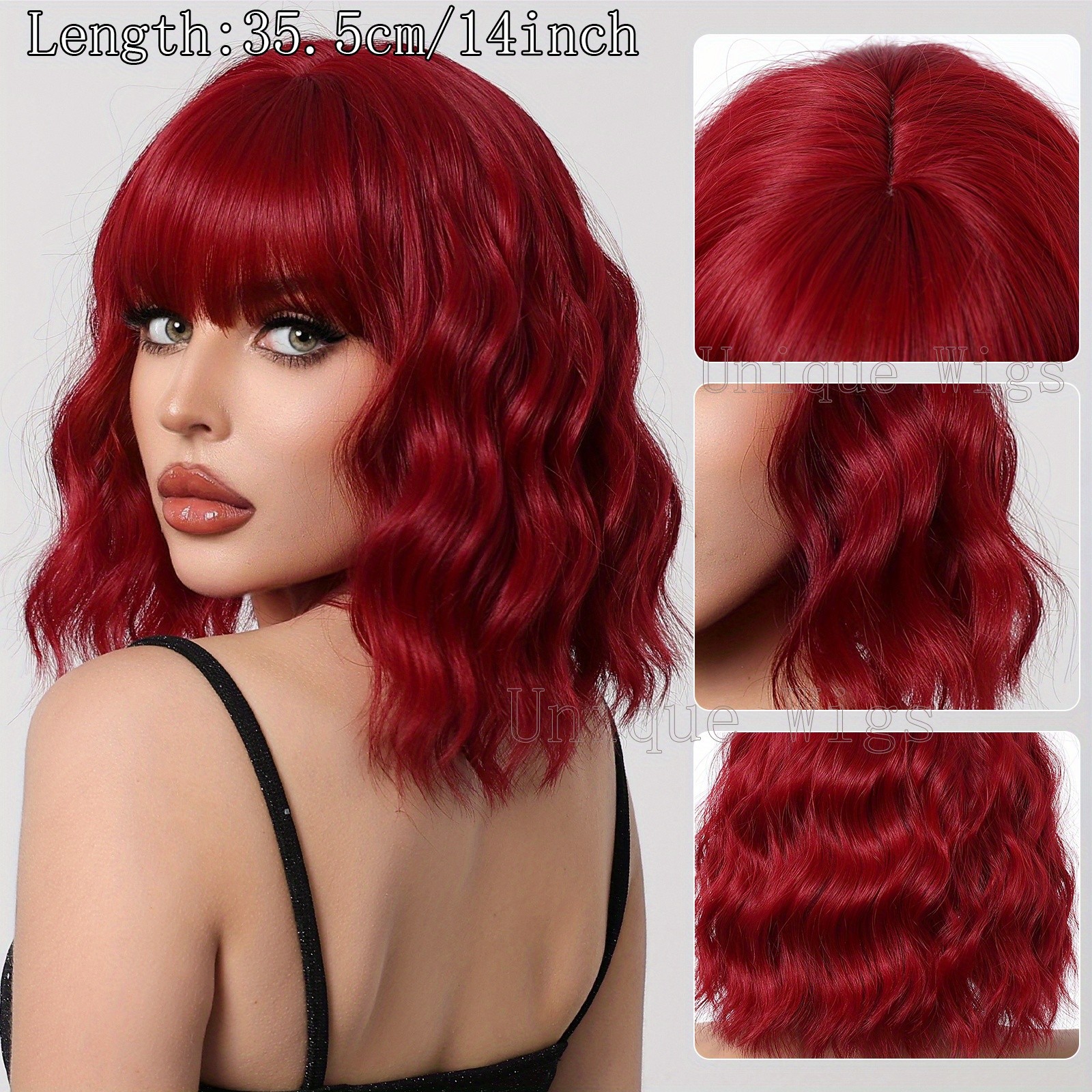 14in Colorful Short Wavy Bob Wig Bangs Synthetic Hair Wig Cosplay Party Fashion