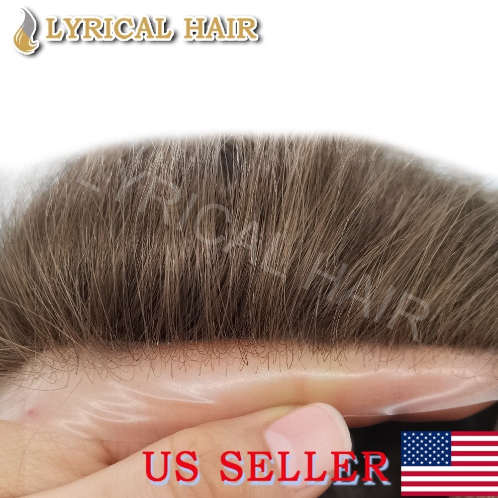 Mens Hair Replacement System Ultra Thin Skin V-looped Toupee invisible Hairpiece