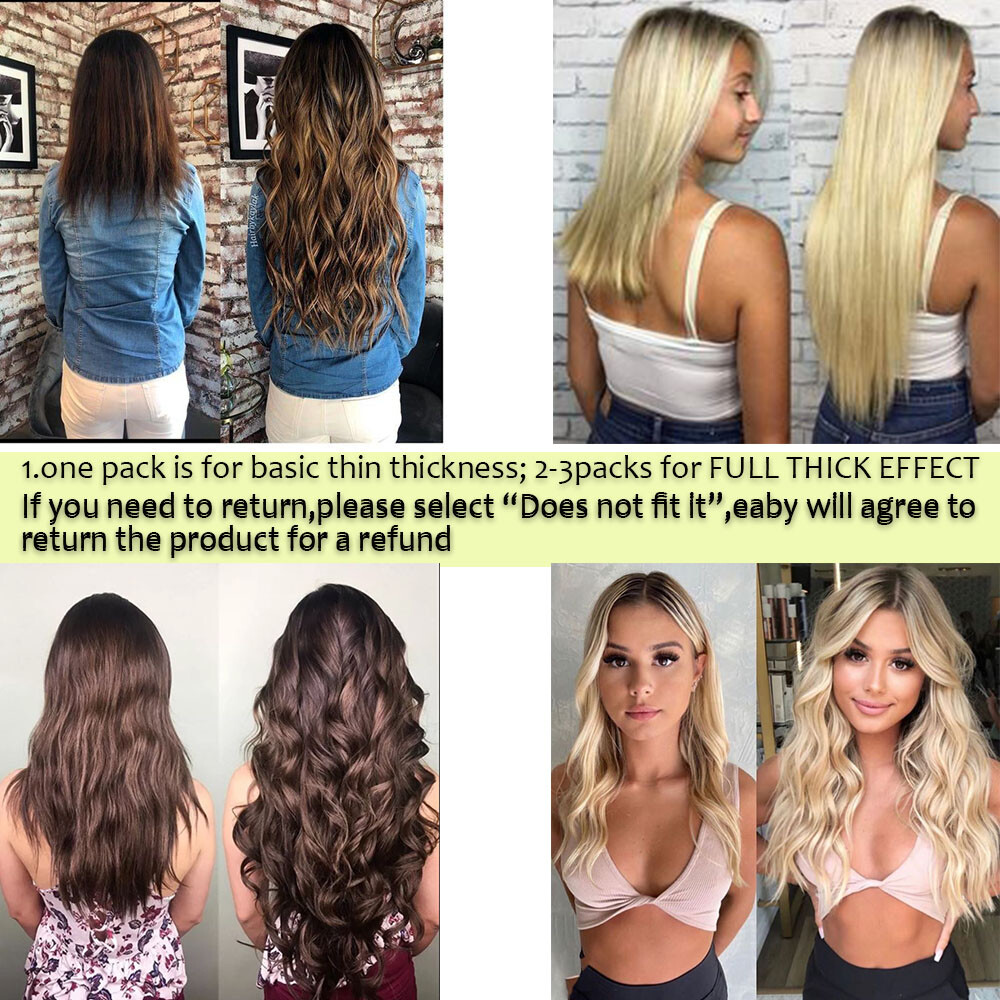 One Piece U-Shape 100% Remy Human Hair Extensions Clip In 3/4 Full Head Weft Icy