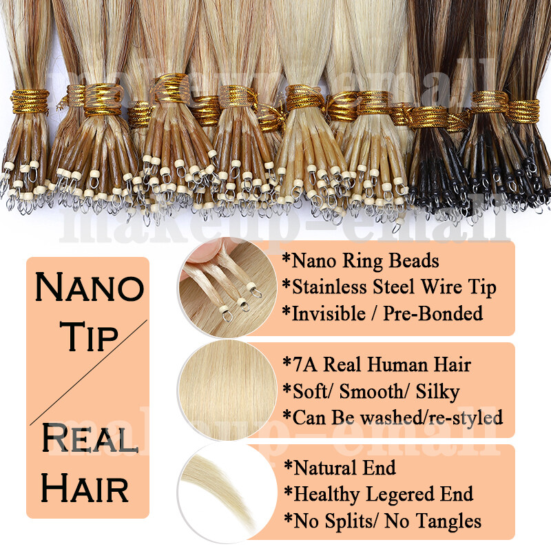 Straight Nano Bead Tip Ring 100% Real Remy Human Hair Extensions Thick 1gramms/s