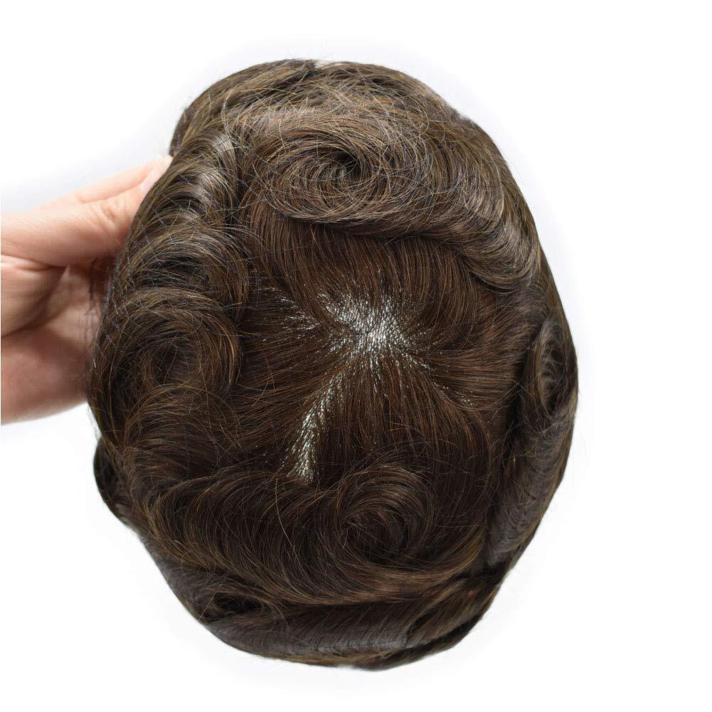 Mens Toupee Human Hair Piece Full Poly Thin Skin Men Hair Replacement Systems