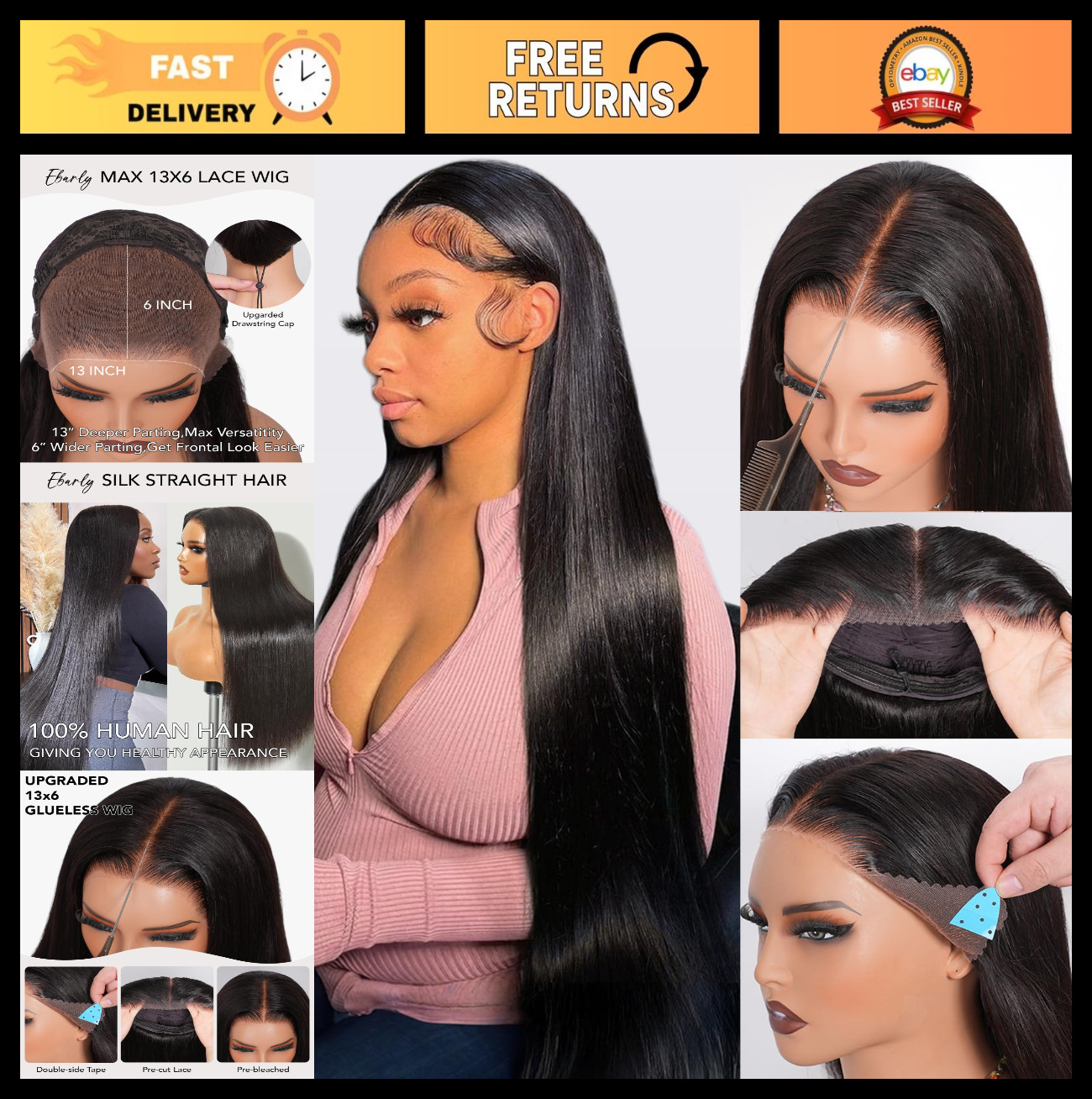 13×6 HD Lace Front Wig, 200 Density Straight Human Hair, Pre-Plucked, 26 Inch, G
