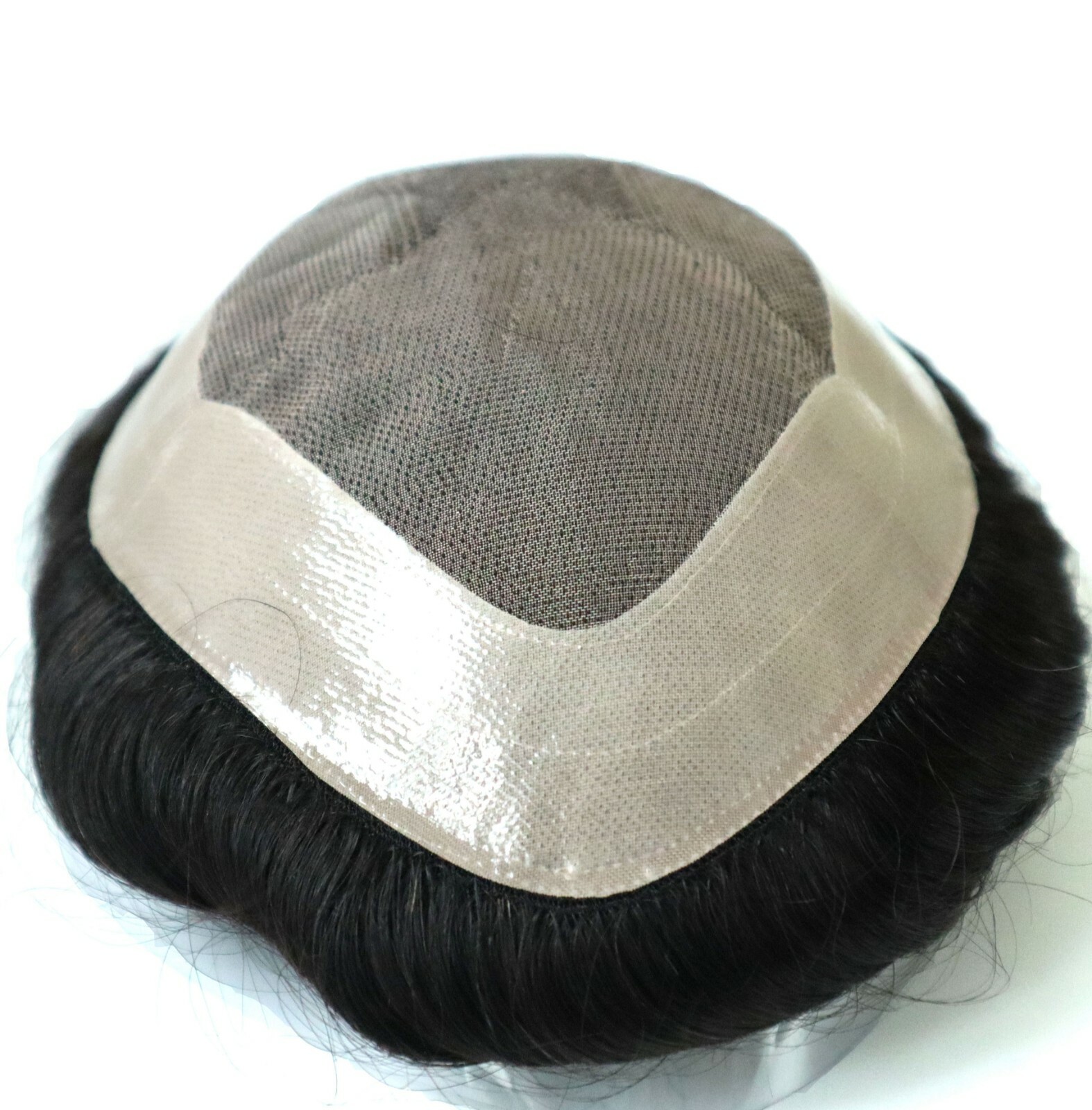 Mens Human Hair Replacement System Hairpiece Fine Mono Skin Poly Coating Toupee