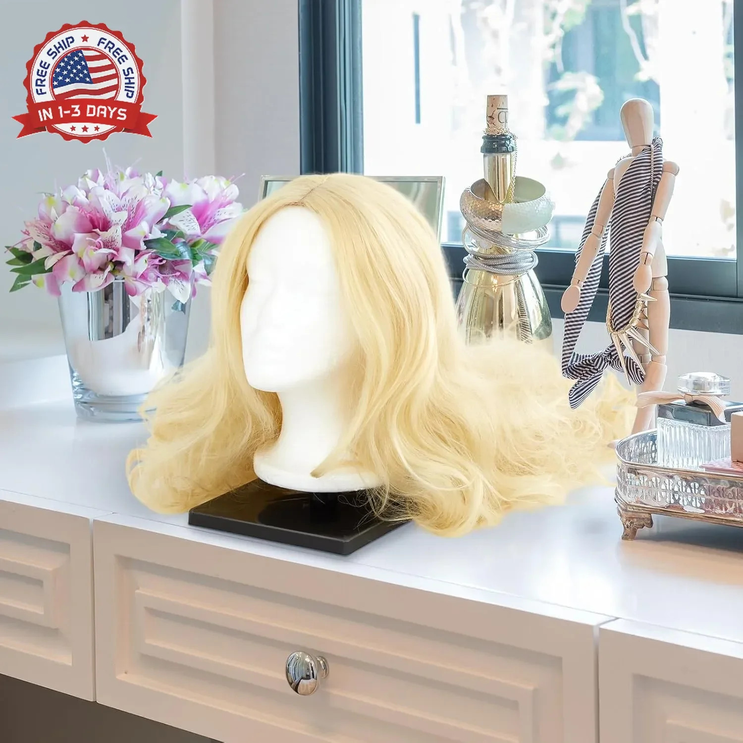 Wig Head Stand Black Plastic Heavy-Duty for Wig Styling Display