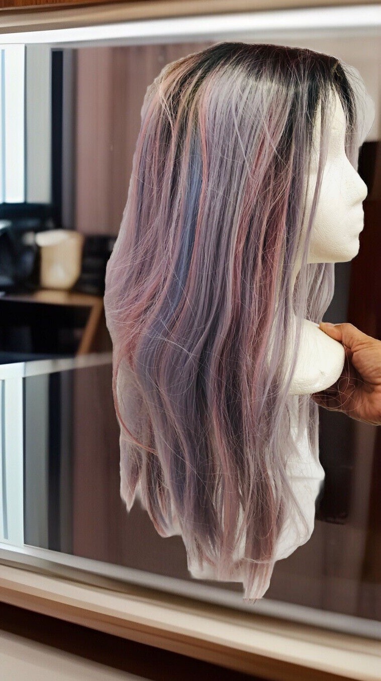 Silky Straight Long Wig Grey Violet Cosplay Synthetic 22”