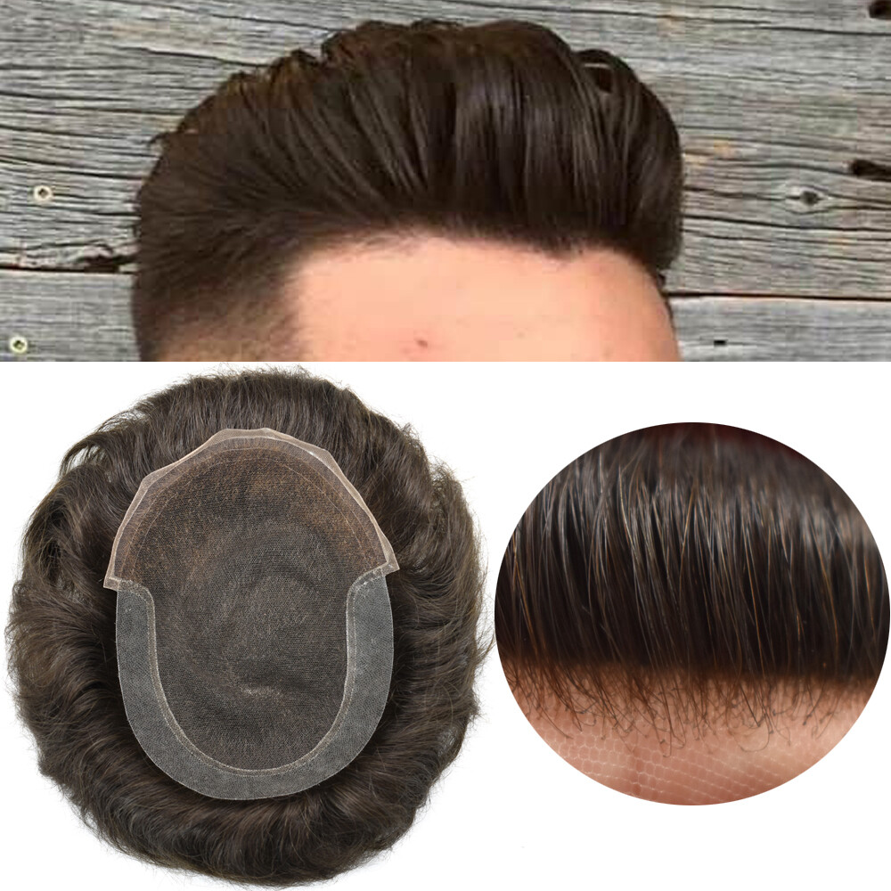 US French Lace Front Mens Toupee Poly Pu Hairpiece Replacement Systems BX2