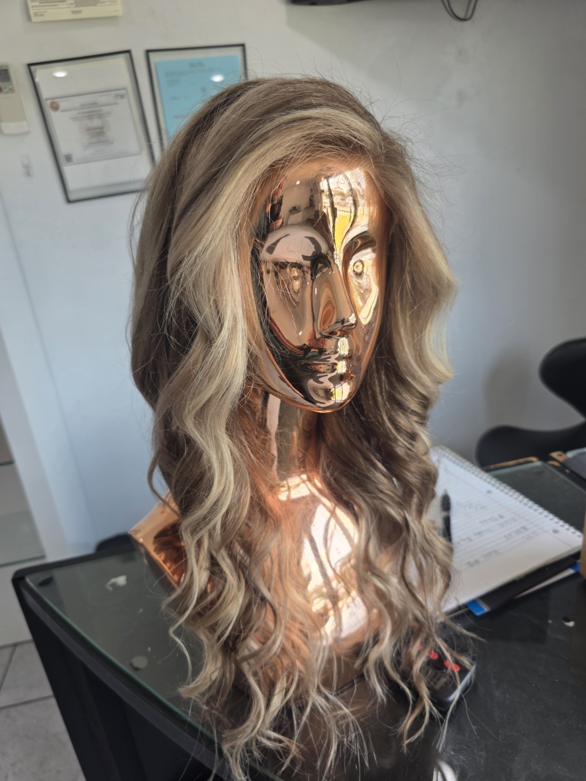 Natural 20″ blonde, custom color 100% human hair wig, glueless cap structure