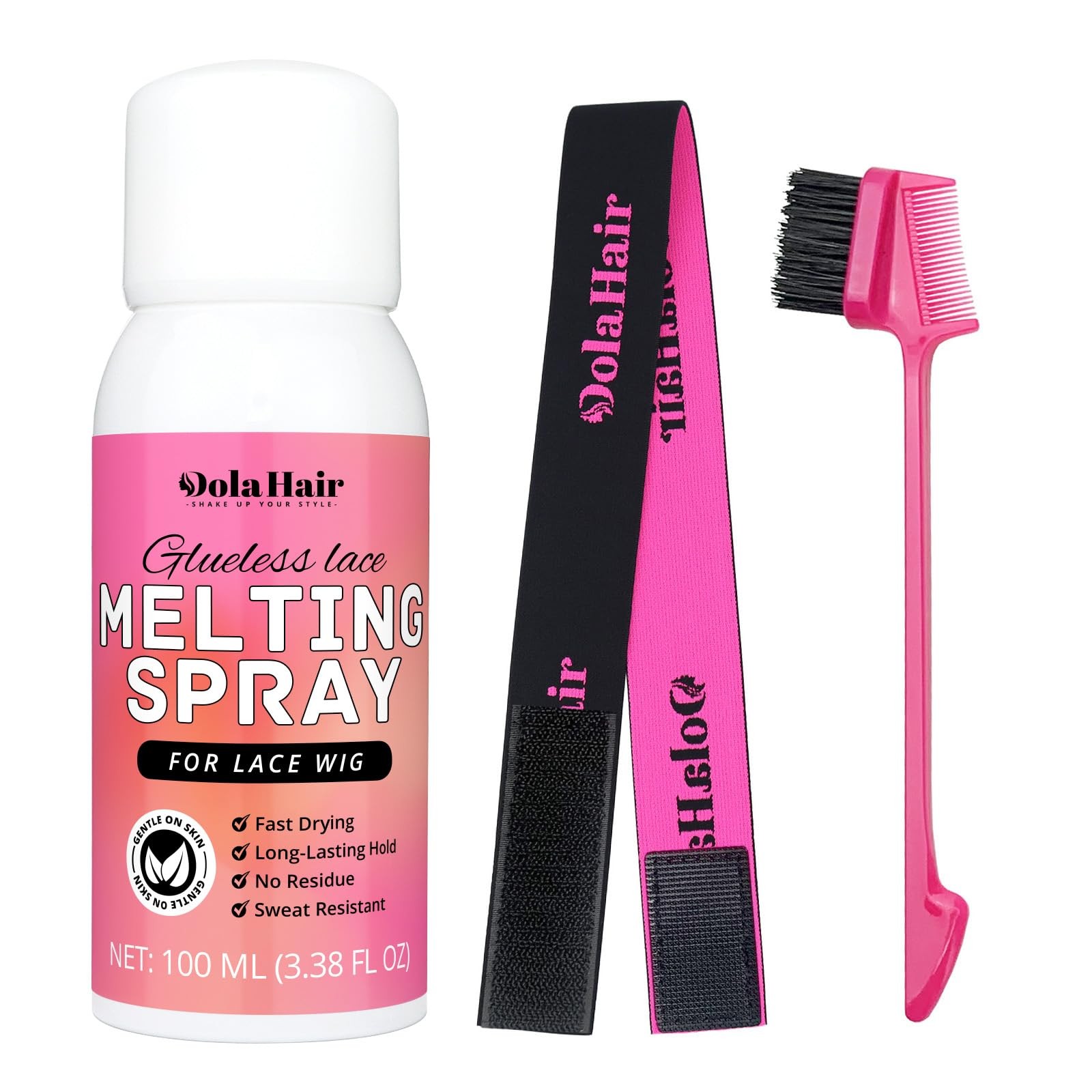 Dolahair Lace Melting Spray for GlueLess Wigs Spray/1 Band/1 Brush