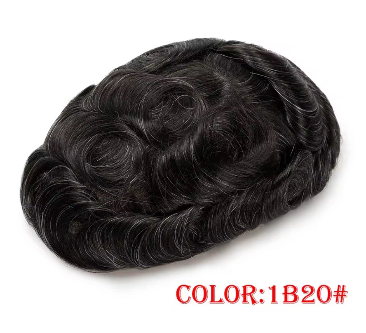 Men’s Human Hair Toupee Hairpiece Lace Base Adhesive Tape-In Wavy 5x7in