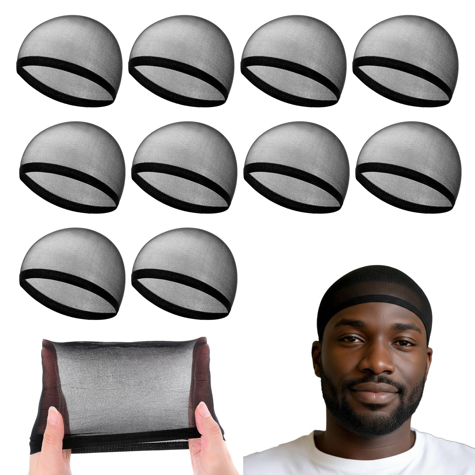 10 Pcs Wave Cap for Men, Soft Breathable Black Stocking Caps One Size,