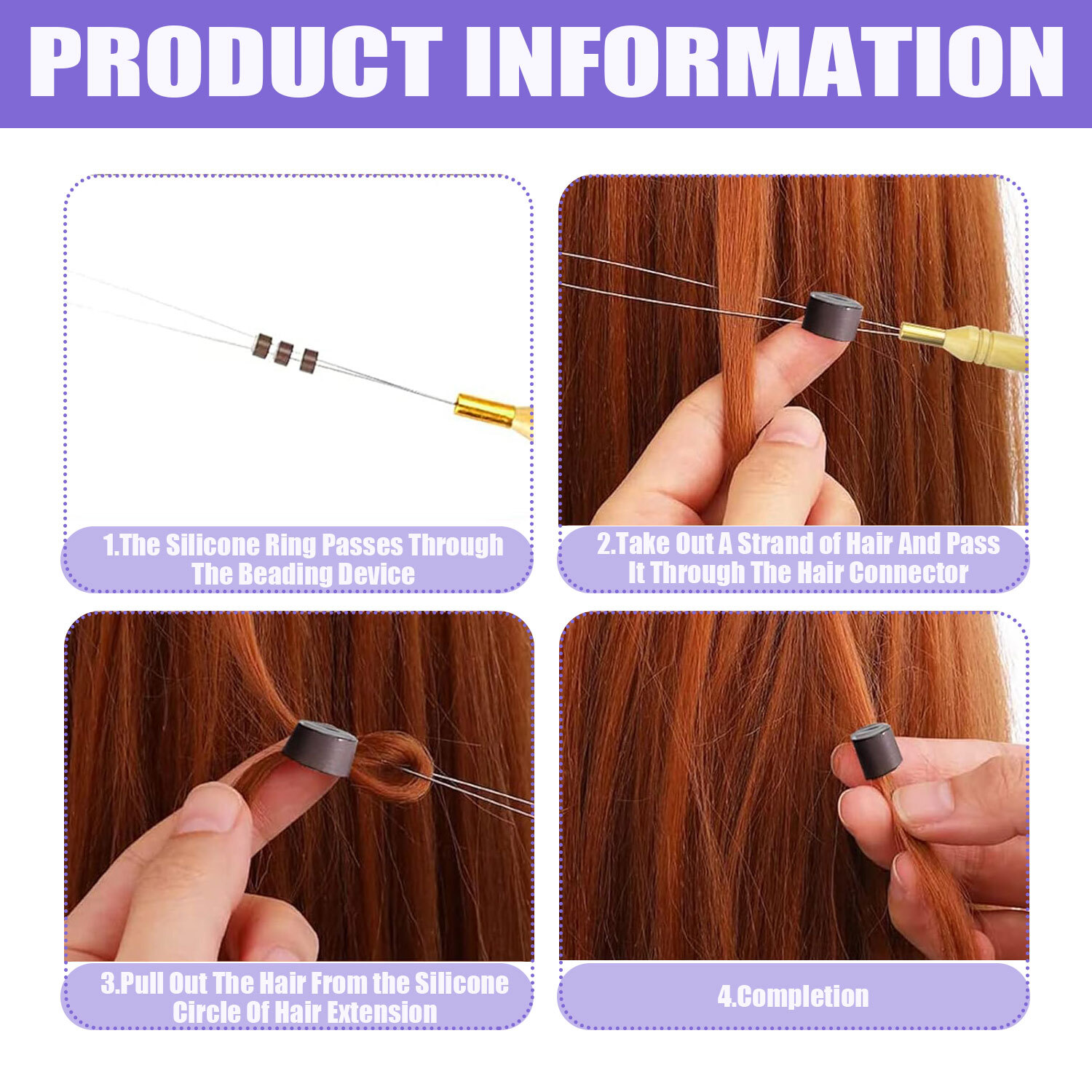 Nano Ring Loop Threader Pulling Tool Silicone Bead for Nano Bead Hair Extensions