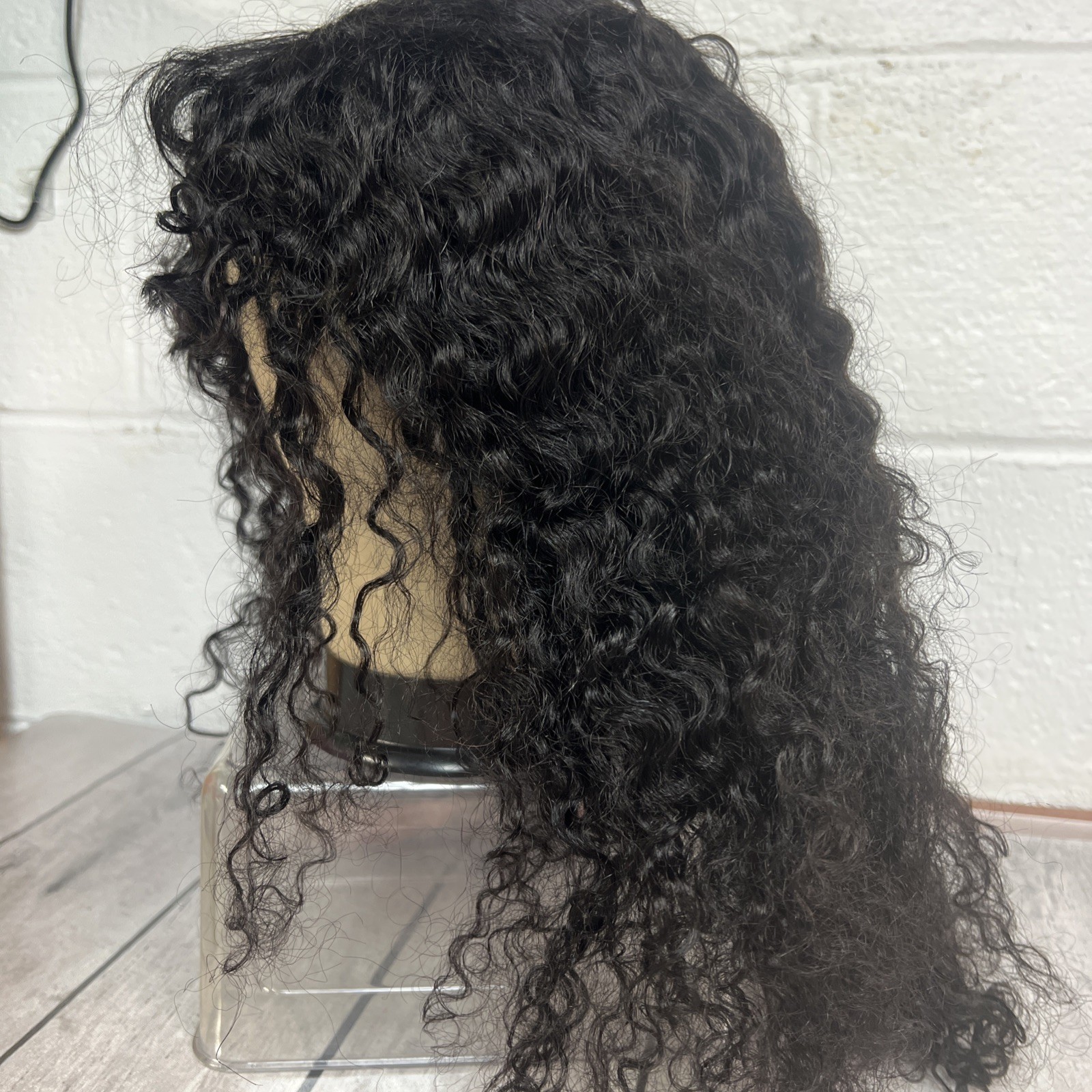 Curly Human Hair Wig with Bangs for Black Women 4×4 HD Lace Closure Wigs 20”