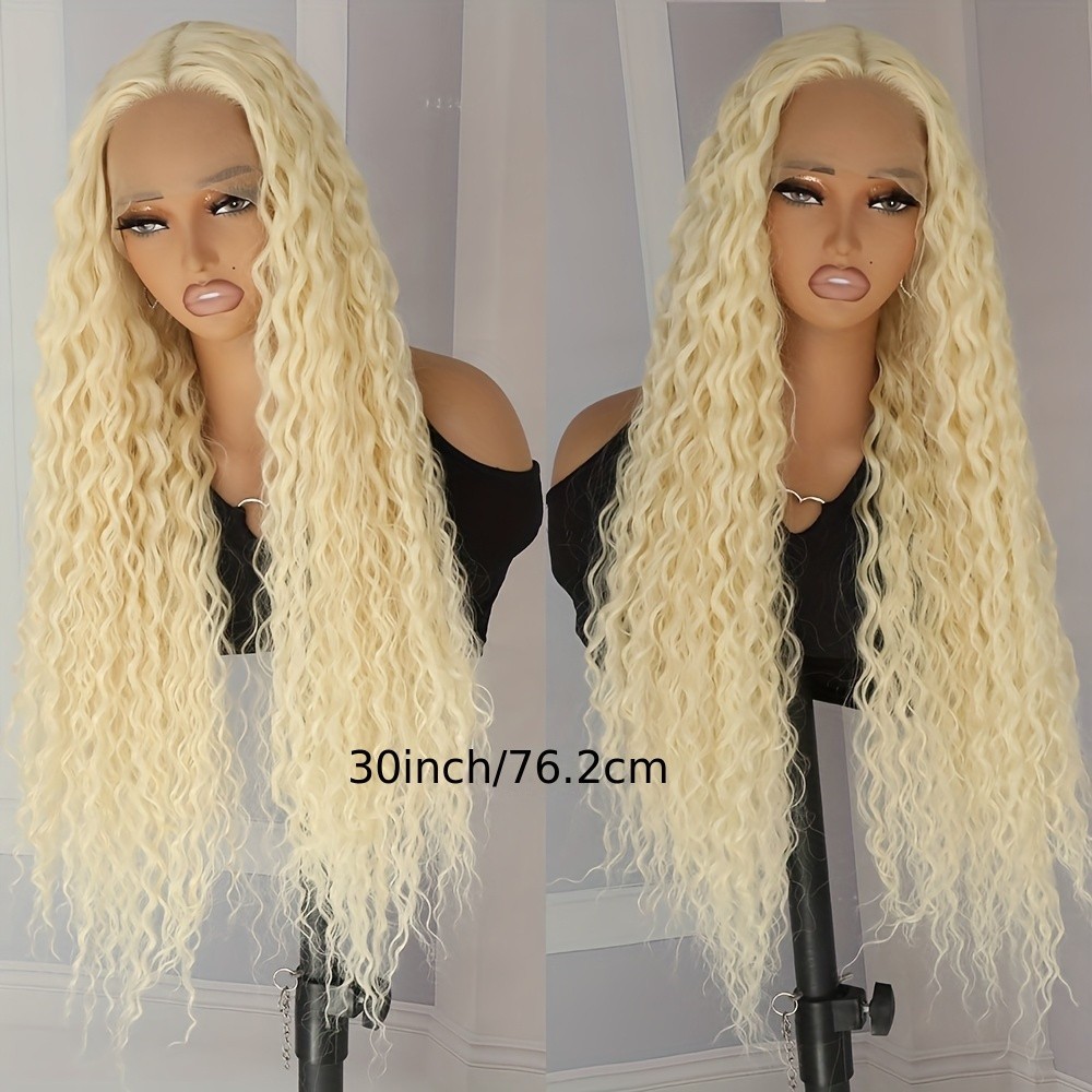 Long Loose Curly Synthetic Lace Front Wigs 613 Light Blonde Pre Plucked Natural