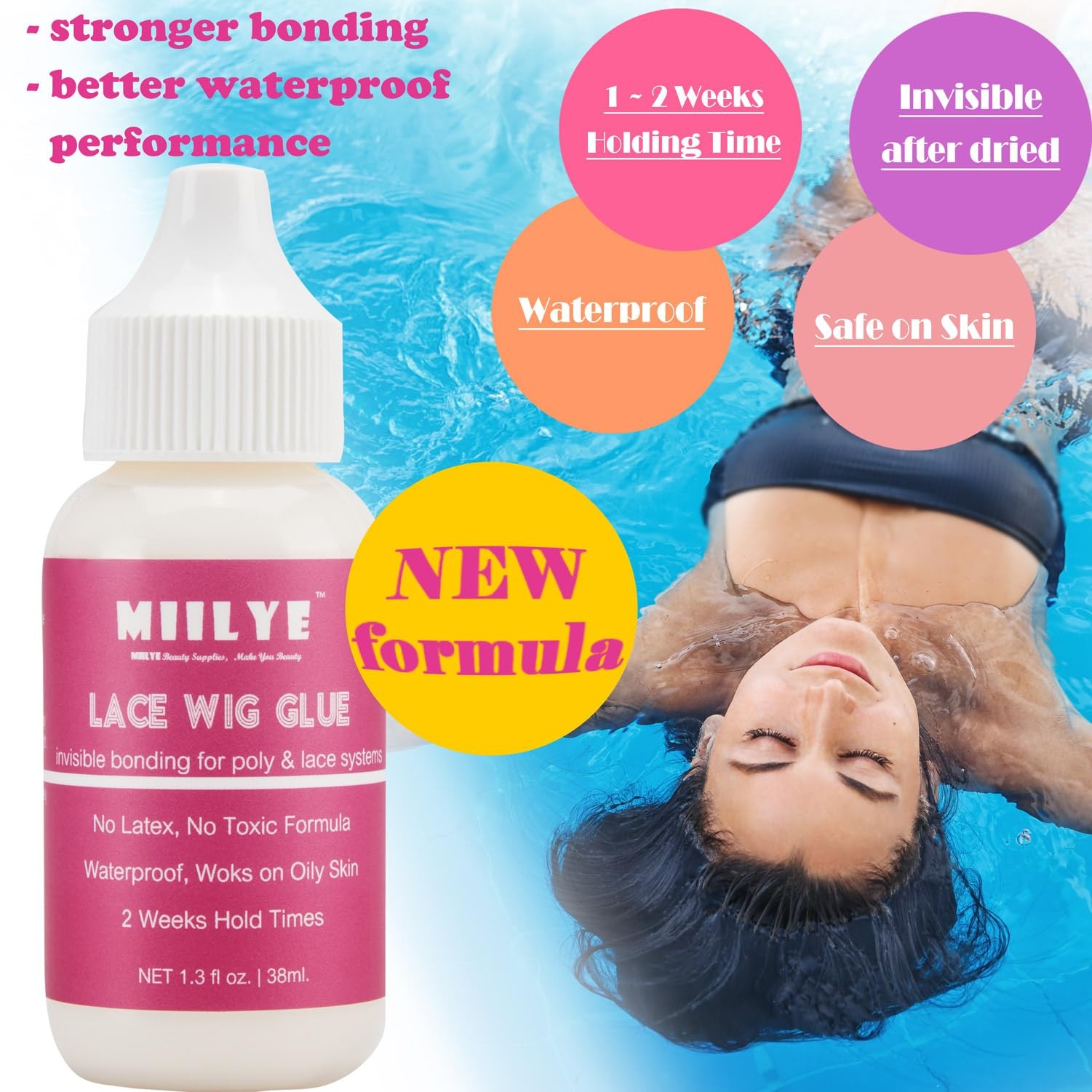 Lace Wig Glue, Strong Hold Waterproof Sweat Proof Adhesive, White