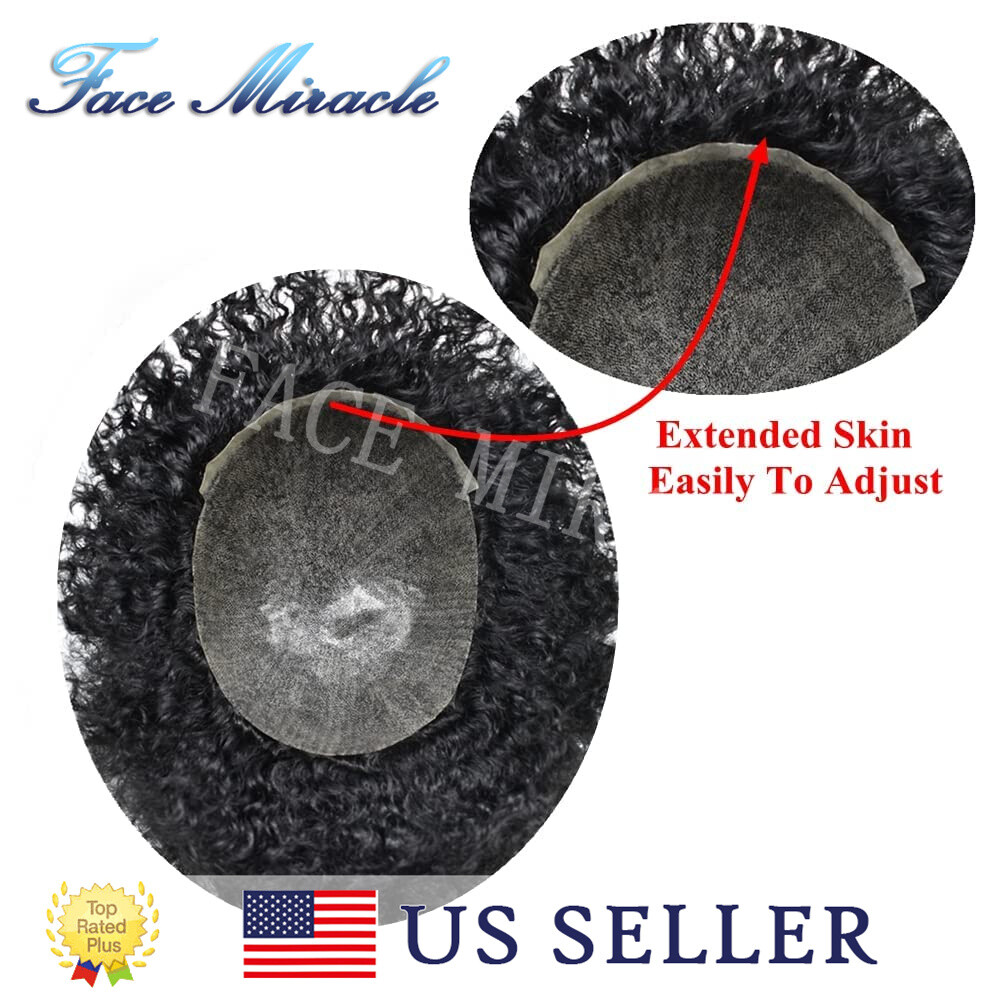 Afro Toupee For Black Men All PU Curly Hair Piece Human Hair Replacement System