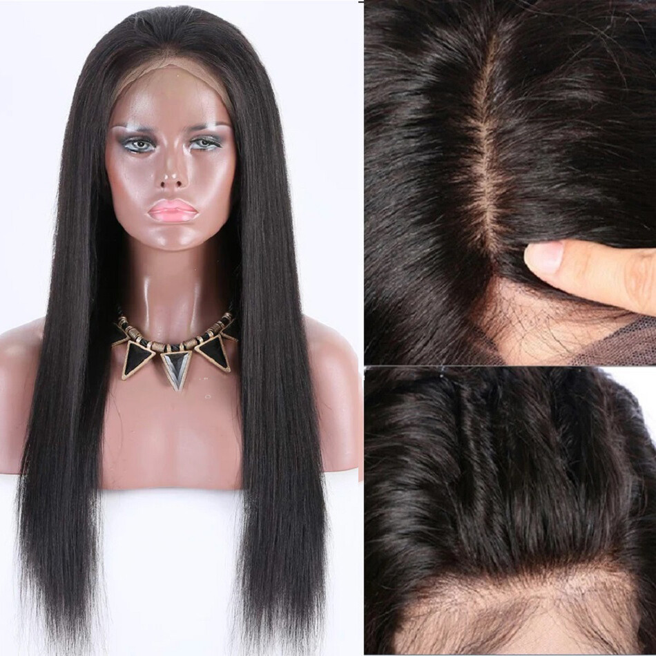 Yaki Straight 5.5×4.5 Silk Base Closure Wig Pre Plucked Baby Hair Human Hair 4×4