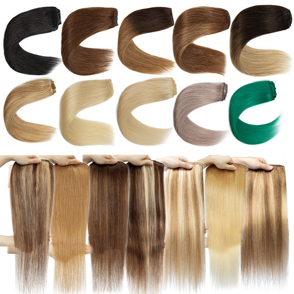 Double Drown Clip In Real Human Remy Hair Extensions THICK Full Head Highlight