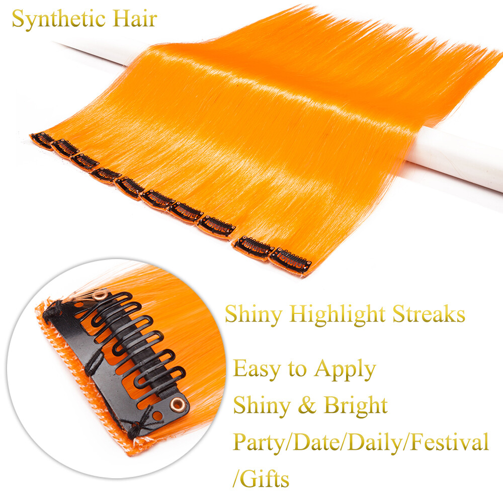 10pcs as human Hair Multi Color Clip In Hair Extensions Rainbow Streak Hair Fake