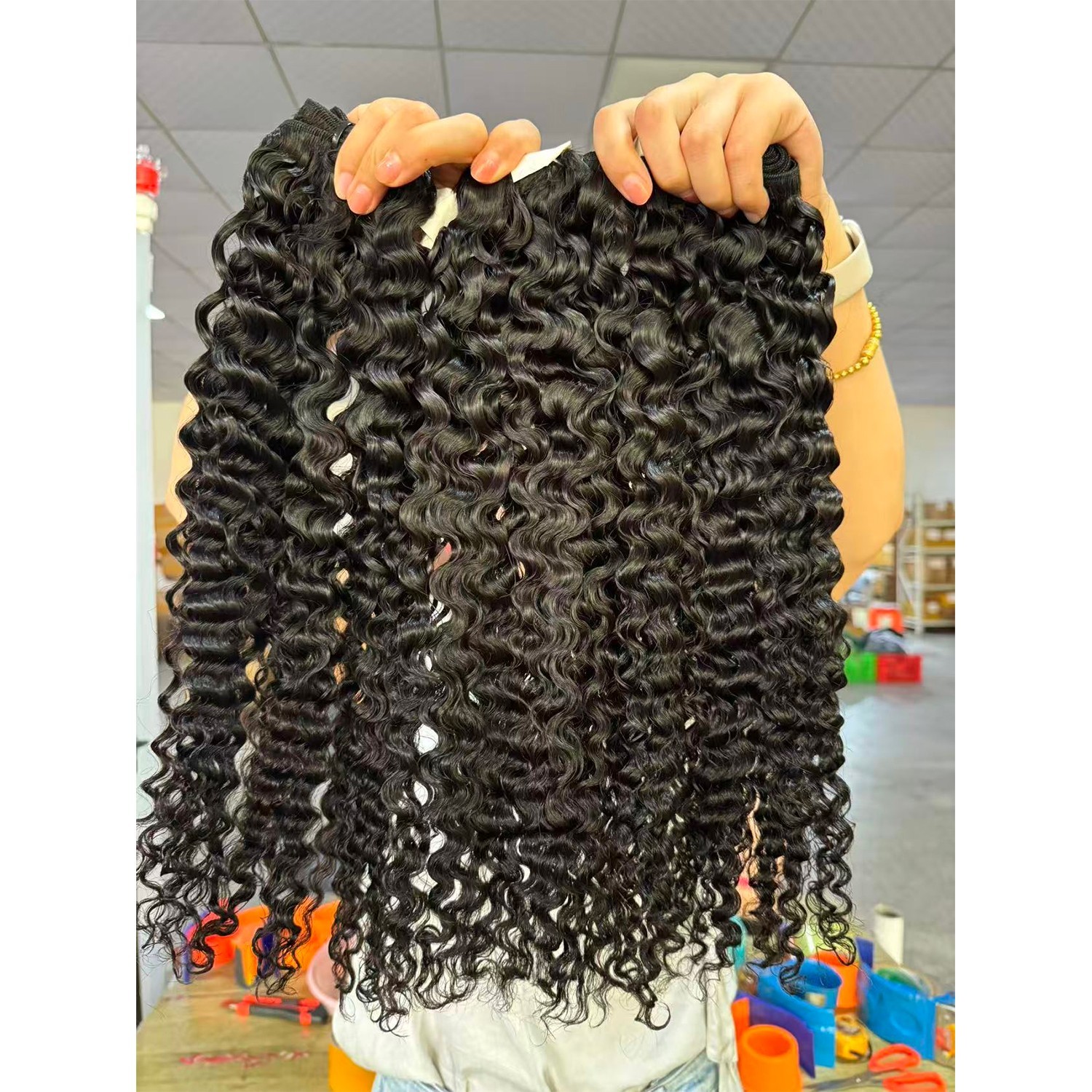 Burmese Curly Human Hair Bundles #1B Natural Color